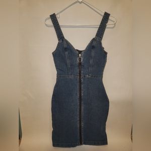 Denim zip-up mini dress